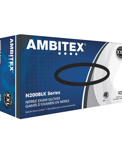Găng Tay Nitrile Dùng Một Lần Strong AMBITEX® NLG200BLK - Không Bột, Đen, Cỡ L