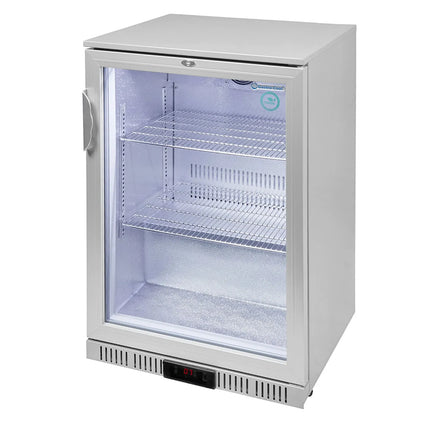 GASTRO-COOL | Commercial Back Bar Display Fridge – 128 L – 600 mm – Single Glass Door – Silver