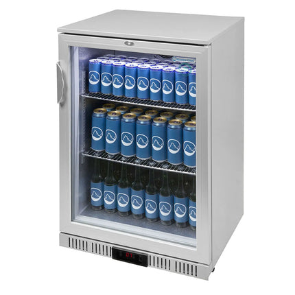 GASTRO-COOL | Commercial Back Bar Display Fridge – 128 L – 600 mm – Single Glass Door – Silver