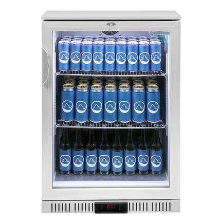 GASTRO-COOL | Commercial Back Bar Display Fridge – 128 L – 600 mm – Single Glass Door – Silver