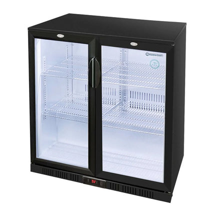 GASTRO-COOL | Commercial Back Bar Display Fridge – 200 L – 900 mm – 2 Glass Doors – Black – GCUC200