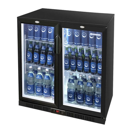 GASTRO-COOL | Commercial Back Bar Display Fridge – 200 L – 900 mm – 2 Glass Doors – Black – GCUC200