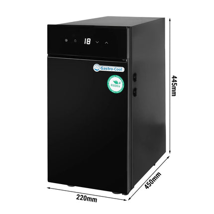 GASTRO-COOL | Commercial Milk Fridge for Coffee Machines - 220mm - 9 Litres - LED lighting - digital controller with temperature display - with milk feed-through - Black - Temperature range 0 to 4 °C