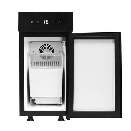 GASTRO-COOL | Commercial Milk Fridge for Coffee Machines - 220mm - 9 Litres - LED lighting - digital controller with temperature display - with milk feed-through - Black - Temperature range 0 to 4 °C