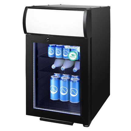 GASTRO-COOL | Commercial Promotional Display Fridge with illuminated canopy – 21 L – single glass door – black