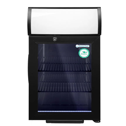 GASTRO-COOL | Commercial Promotional Display Fridge with illuminated canopy – 21 L – single glass door – black