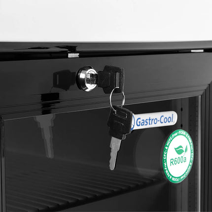 GASTRO-COOL | Commercial Promotional Display Fridge with illuminated canopy – 21 L – single glass door – black