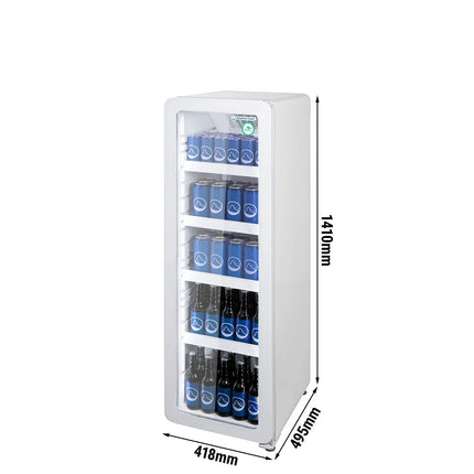 GASTRO-COOL | Commercial Upright Glass Door Display Fridge - 418mm - 140 Litres - Slimline - with 1 hinged glass door - LED lighting - Temperature range 0 to 10 °C - White