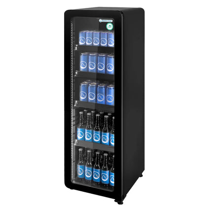 GASTRO-COOL | Commercial Upright Glass Door Display Fridge - 418mm - 140 Litres - Slimline - with 1 hinged glass door - LED lighting - Black - Temperature range 0 to 10 °C