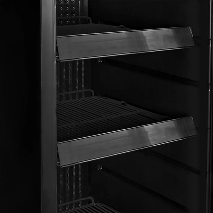 GASTRO-COOL | Commercial Upright Glass Door Display Fridge - 418mm - 140 Litres - Slimline - with 1 hinged glass door - LED lighting - Black - Temperature range 0 to 10 °C