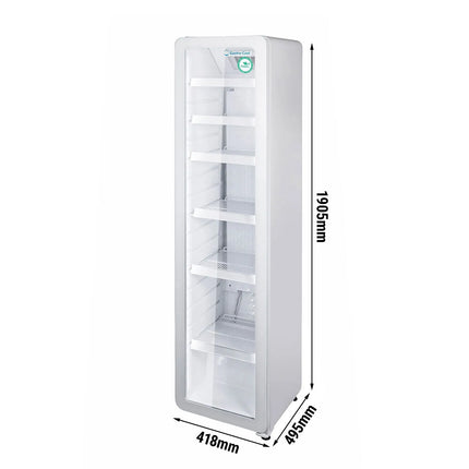 GASTRO-COOL | Commercial Upright Glass Door Display Fridge - 418mm - 212 Litres - Slimline - with 1 hinged glass door - LED lighting - White - Temperature range 0 to 10 °C