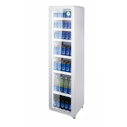 GASTRO-COOL | Commercial Upright Glass Door Display Fridge - 418mm - 212 Litres - Slimline - with 1 hinged glass door - LED lighting - White - Temperature range 0 to 10 °C