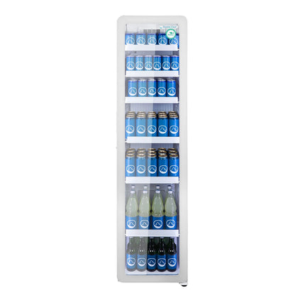 GASTRO-COOL | Commercial Upright Glass Door Display Fridge - 418mm - 212 Litres - Slimline - with 1 hinged glass door - LED lighting - White - Temperature range 0 to 10 °C