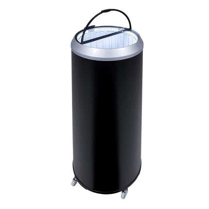 GASTRO-COOL | Party Drinks Cooler Barrel – 71 L - 0–10°C - Glass lid - Castors - Black/Silver - LED front - 2 baskets