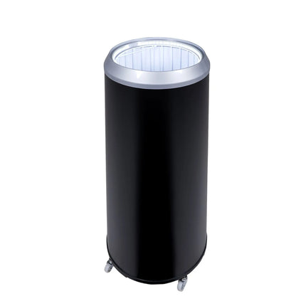 GASTRO-COOL | Party Drinks Cooler Barrel – 71 L - 0–10°C - Glass lid - Castors - Black/Silver - LED front - 2 baskets