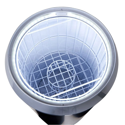 GASTRO-COOL | Party Drinks Cooler Barrel – 71 L - 0–10°C - Glass lid - Castors - Black/Silver - LED front - 2 baskets