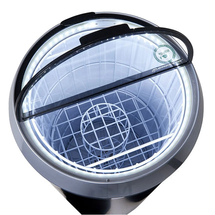 GASTRO-COOL | Party Drinks Cooler Barrel – 71 L - 0–10°C - Glass lid - Castors - Black/Silver - LED front - 2 baskets