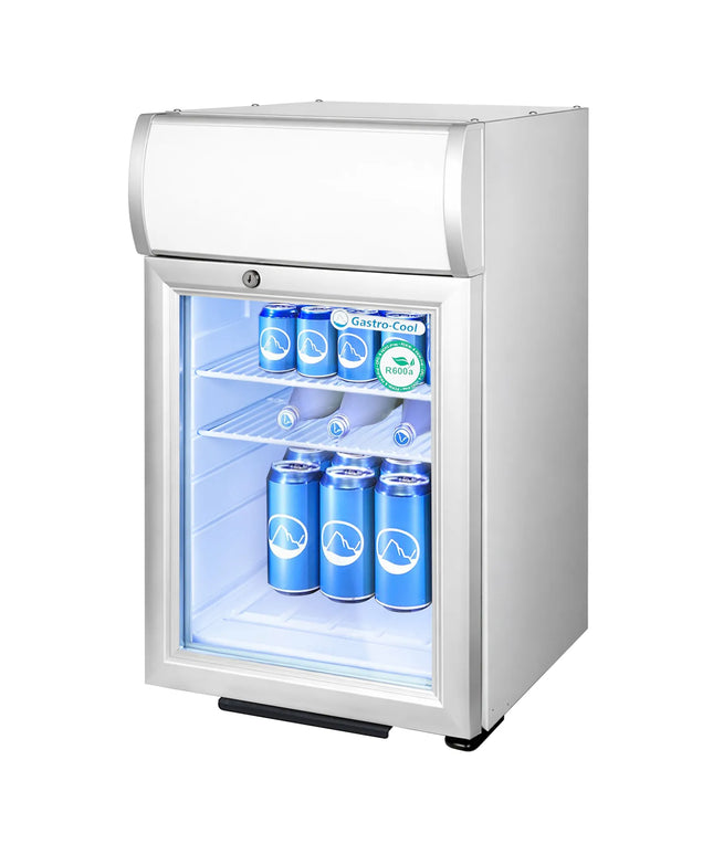 GASTRO-COOL | Promotional Refrigerator with Lighted Canopy – 21 Liters – with 1 Glass Door – Black