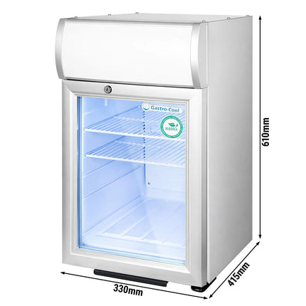 GASTRO-COOL | Promotional Refrigerator with Lighted Canopy – 21 Liters – with 1 Glass Door – Black