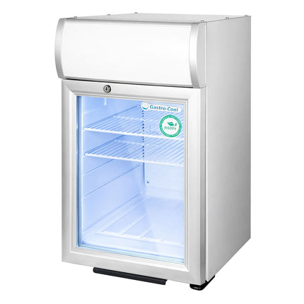 GASTRO-COOL | Promotional Refrigerator with Lighted Canopy – 21 Liters – with 1 Glass Door – Black