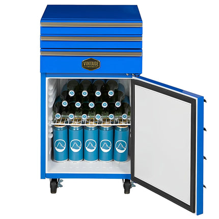 GASTRO-COOL | Upright Fridge Stainless steel “Werkstattwagen” - 50L - with 1 door - On castors - Blue