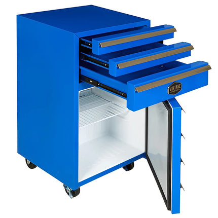GASTRO-COOL | Upright Fridge Stainless steel “Werkstattwagen” - 50L - with 1 door - On castors - Blue