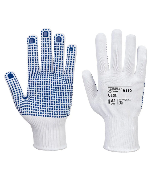 GGM Gastro (10 pairs) PVC Dot Grip Gloves - White/Blue - Size: L