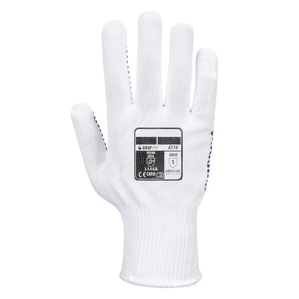 GGM Gastro (10 pairs) PVC Dot Grip Gloves - White/Blue - Size: L