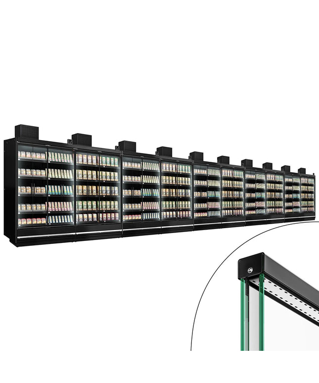 GGM Gastro (10 pcs) Commercial multideck display fridge - 18750mm - with 4 hinged glass doors & 5 shelves - Black