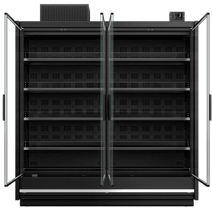 GGM Gastro (10 pcs) Commercial multideck display fridge - 18750mm - with 4 hinged glass doors & 5 shelves - Black