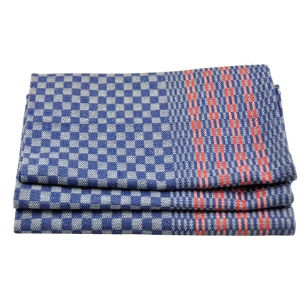 GGM Gastro (10 pcs) Tea towel made of Linen‑cotton Glass cloth - 50x100cm - Blue checked with red stripes