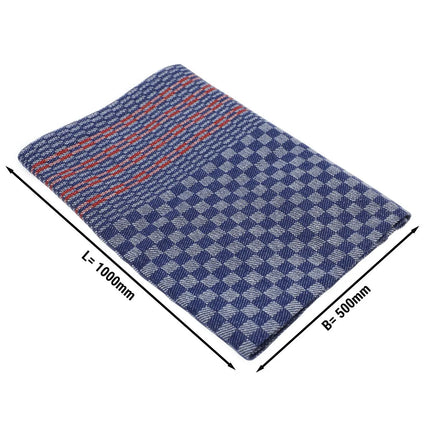 GGM Gastro (10 pcs) Tea towel made of Linen‑cotton Glass cloth - 50x100cm - Blue checked with red stripes