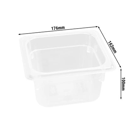 GGM Gastro (12 Cái) Khay GN 1/6 Polycarbonate - Trong Suốt - 1.5L - Sâu 100mm