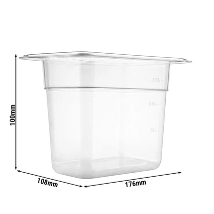 GGM Gastro (12 Cái) Khay GN 1/9 Polycarbonate - Trong Suốt - 0.85L - Sâu 100mm
