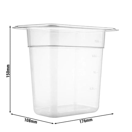 GGM Gastro (12 Cái) Khay GN 1/9 Polycarbonate - Trong Suốt - 1.27L - Sâu 150mm