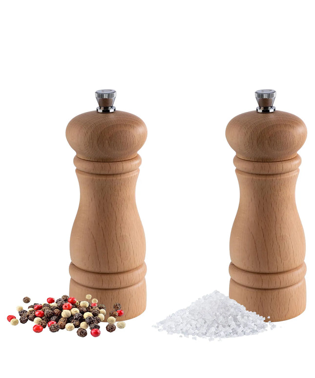 GGM Gastro (12 pcs) (2 pcs) Salt & Pepper Mills PREMIUM - ETERNAL - Beech Wood - Height: 155mm - Light Brown