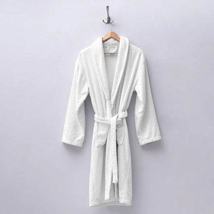 GGM Gastro (12 pcs) Bathrobe with Shawl Collar - Size: M - White - Velour Outer/Towelling Inner
