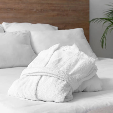 GGM Gastro (12 pcs) Bathrobe with Shawl Collar - Size: XL - White - Velour Outer/Towelling Inner
