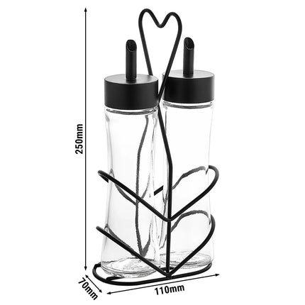 GGM Gastro (12 pcs) Cruet Set - 2-piece - Stainless steel stand - Glass - with removable lids - oil & vinegar - Height: 200mm