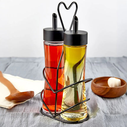 GGM Gastro (12 pcs) Cruet Set - 2-piece - Stainless steel stand - Glass - with removable lids - oil & vinegar - Height: 200mm
