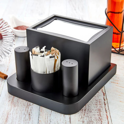 GGM Gastro (12 pcs) Cruet Set - 4-piece - Stainless steel stand - napkin holder, toothpick holder, salt & pepper - Height: 200mm - Black