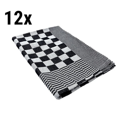GGM Gastro (12 pcs) Dishcloth made of Cotton Checked - 65x65cm - Black / White checked