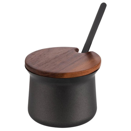 GGM Gastro (12 pcs) Milk and Sugar Set - 350ml - Wooden stand - Stainless steel; Acacia wood stand - Black