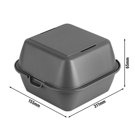 GGM Gastro (12 pcs) Reusable Burger Box - 155x155x126mm - with Clip-Lock Lid - Grey