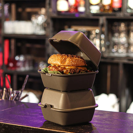 GGM Gastro (12 pcs) Reusable Burger Box - 155x155x126mm - with Clip-Lock Lid - Grey