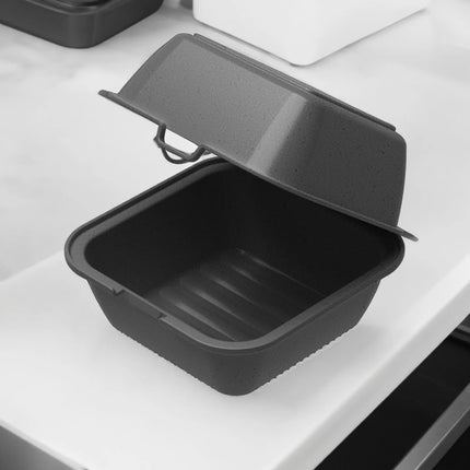 GGM Gastro (12 pcs) Reusable Burger Box - 155x155x126mm - with Clip-Lock Lid - Grey