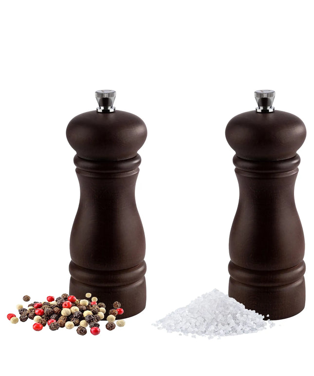 GGM Gastro (12 pcs) Salt & Pepper Mills PREMIUM - ETERNAL - Beech Wood - Height: 155mm - Dark Brown