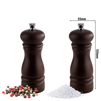 GGM Gastro (12 pcs) Salt & Pepper Mills PREMIUM - ETERNAL - Beech Wood - Height: 155mm - Dark Brown