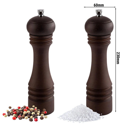 GGM Gastro (12 pcs) Salt & Pepper Mills PREMIUM - ETERNAL - Beech Wood - Height: 230mm - Dark Brown