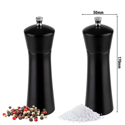 GGM Gastro (12 pcs) Salt & Pepper Mills PREMIUM - MIDNIGHT - Wood - Height: 170mm - Black